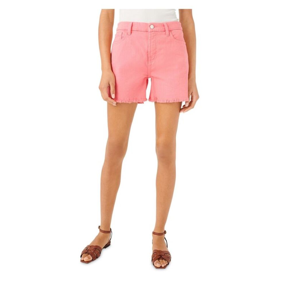 Jen 7 Womens Pink Stretch Zippered Pocketed Frayed Hem Tummy Control Shorts 16